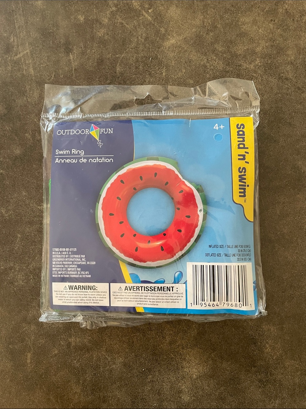 NWT Sand ‘N’ Swim Watermelon Inflatable Swim Ring Summer Pool Float Vacation